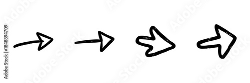 Four Arrows Line Icon Set In Doodle Style. Directional Navigation And Progression Outline Sketch Collection. Hand Drawn Isolated Vector Illustration