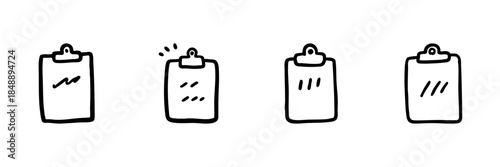 Clipboard Line Icon Set In Doodle Style. Task Management, Organization, And Note-Taking Outline Sketch Collection. Hand Drawn Isolated Vector Illustration