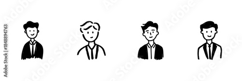 Business Professional Avatar Line Icon Set In Doodle Style. Corporate Identity, Team Representation, And Networking Outline Sketch Collection. Hand Drawn Isolated Vector Illustration