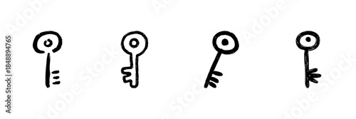 Vintage Key Line Icon Set In Doodle Style. Security, Access, And Unlocking Concepts Outline Sketch Collection. Hand Drawn Isolated Vector Illustration