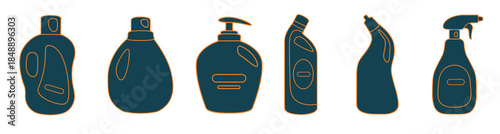 Diverse Collection of Teal Soap Bottle Silhouettes on White Background Ideal for Packaging Design and Branding