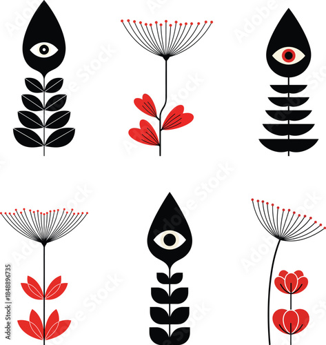 Surreal Botanical Eye Flower Vector Illustration