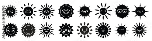 funny sun icon set smiling sun illustration sign