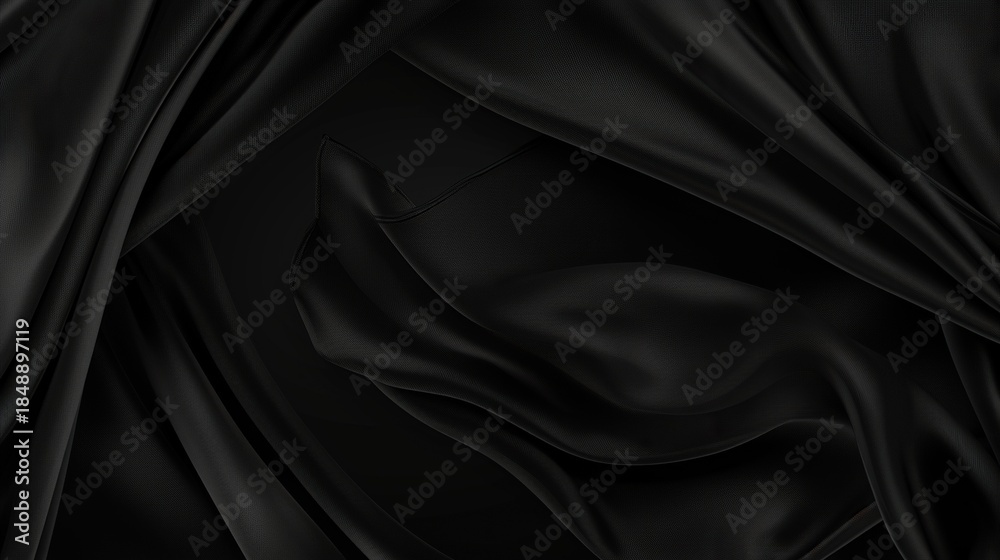 Fototapeta premium Black silk fabric background with abstract wavy texture luxurious elegant sleek design element abstract waving pattern perfect for banner wallpaper with copy space luxury concept