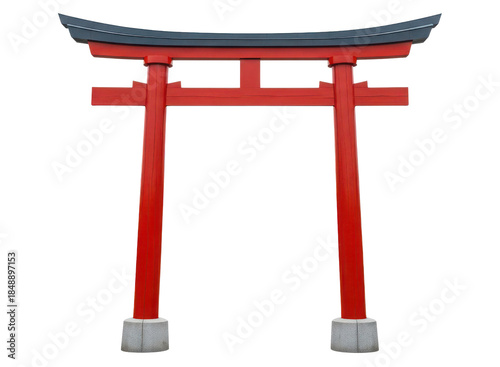 Traditional Red Japanese Torii Gate Isolated on White Background