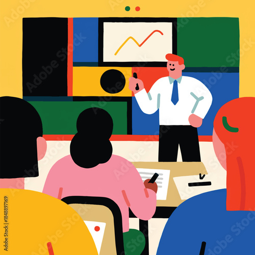 I Illustration Of Students Presenting Assignments In Front Of The Class Vector Design Template