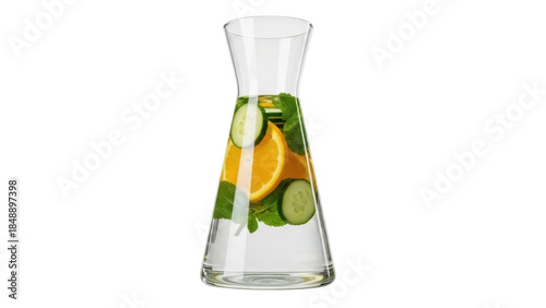 Fotografi Infused water in glass carafe isolated PNG, refreshing drink with orange, cucumb