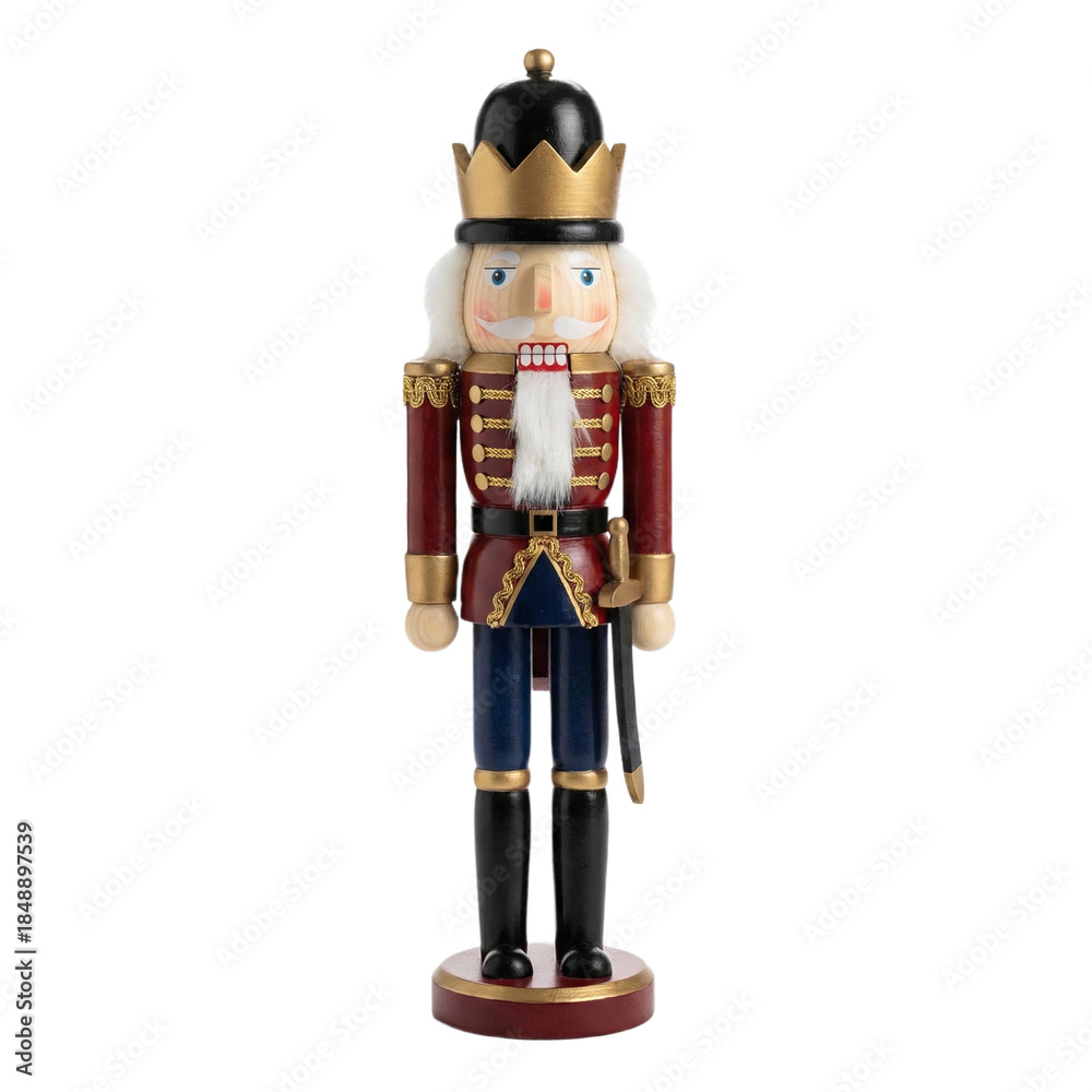 Naklejka premium A traditional wooden nutcracker soldier figure, transparent background