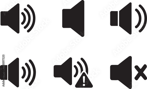 Speaker and sound icon vector illustration set, clean EPS design for UI, apps, web and media use.