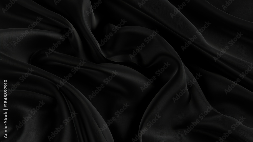 Fototapeta premium Black silk fabric background with abstract wavy texture luxurious elegant sleek design element abstract waving pattern perfect for banner wallpaper with copy space luxury concept