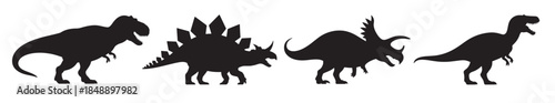 collection of four iconic dinosaur silhouettes on a white