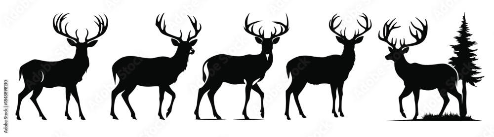Obraz premium deer silhouette black vector bundle deer antler silhouettes