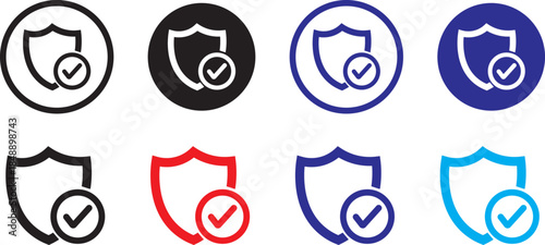 shield icon set with check mark. Protection approve icon. Approved safety icon.  icon with editable line stroke
