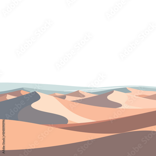 Minimalist desert illustration with pastel colors and stylized sand dunes