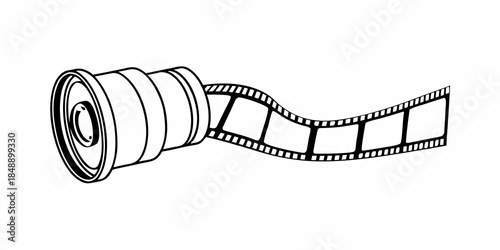 Vintage 35mm camera film roll and analog negative strip line art vector