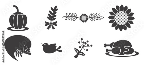 Festive Thanksgiving Chicken and Floral Vector Pack for Holiday Designs