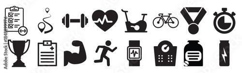 fitness vector icon set sport illustration sign collection 