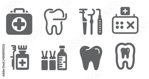  gray silhouette icons set dental medical healthcare first