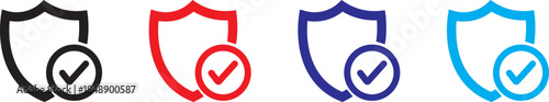 shield icon set with check mark. Protection approve icon. Approved safety icon.  icon with editable line stroke
