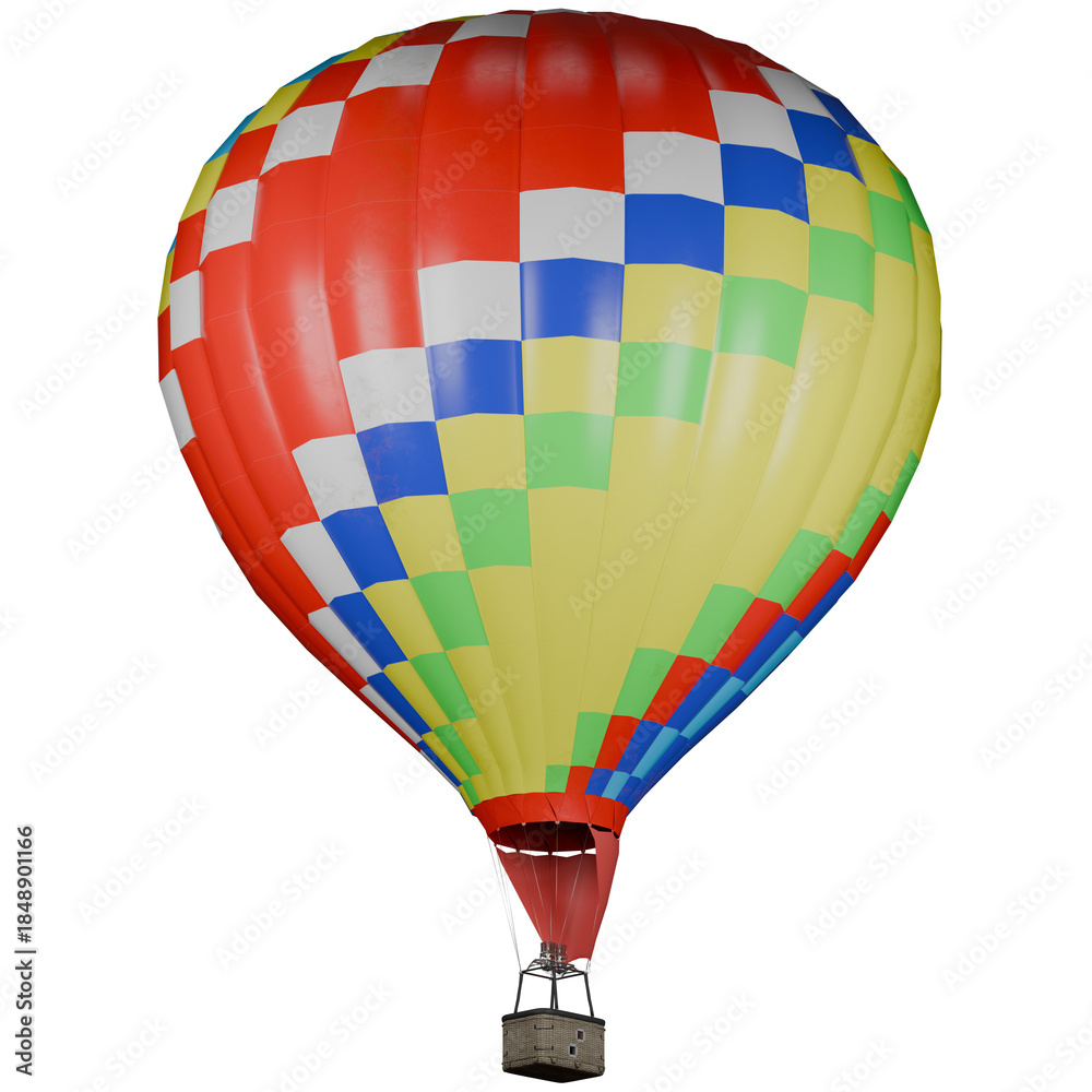 Fototapeta premium Hot air balloon floating in the sky with colorful fabric envelope