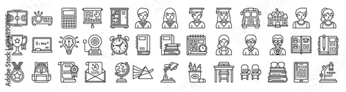 High school related line vector icon set