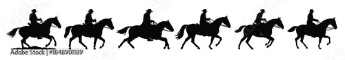 horse riding black silhouette set