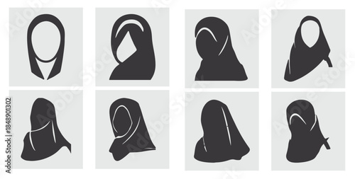 hijab woman silhouette bundle set of flat hijab girl
