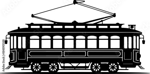 Classic city streetcar silhouette vector illustration