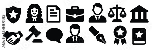  lawyer judge icons set of black legal and law related icons