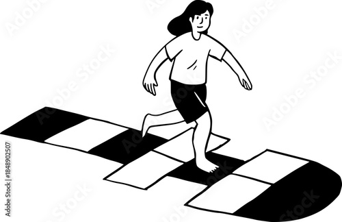 Girl Playing Engklek, Southeast Asian Traditional Activity