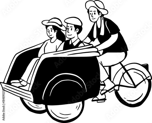 Man and Woman Riding a Pedicab, Southeast Asian Traditional Activity