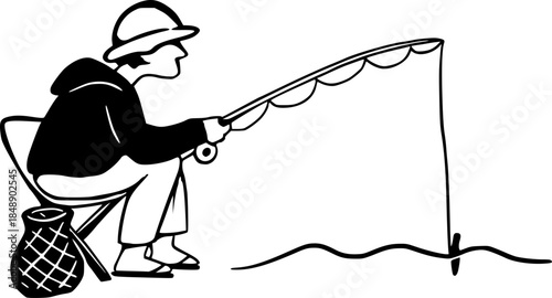 Man Doing Fishing in Pond, Southeast Asian Traditional Activity