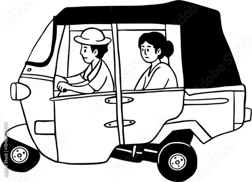 Woman is Riding a Bajaj, Southeast Asian Traditional Activity