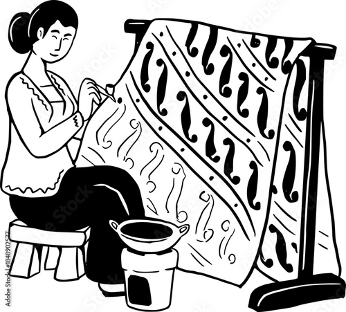 Woman is Making Batik Tulis, Southeast Asian Traditional Activity