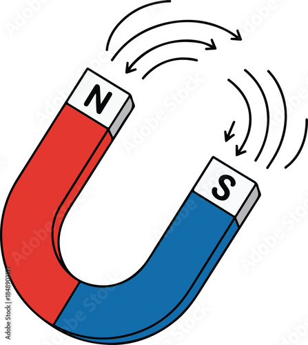Vibrant Horseshoe Magnet Vector Graphic with Attractive Magnetic Field Illustration for Educational Use