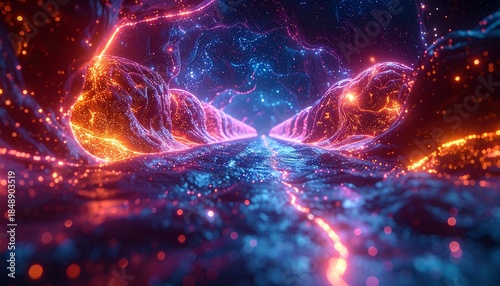 Abstract Cosmic Energy Tunnel with Glowing Particles.