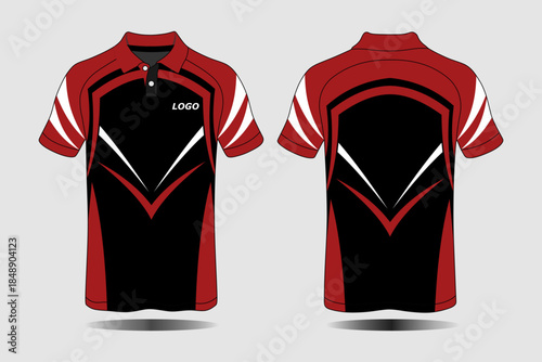 Stylish Red and Black Designer Polo Shirt Front and Back Views for Casual Wear or Sports