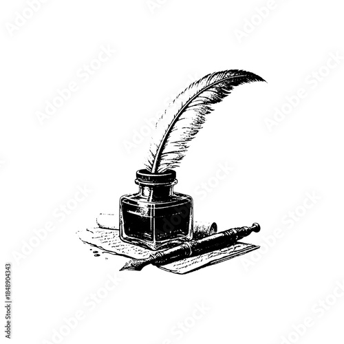 Vintage Quill Pen and Ink Illustration