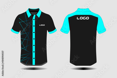 Custom Design Black and Aqua Short Sleeve Shirt Template for Branding and Promotion
