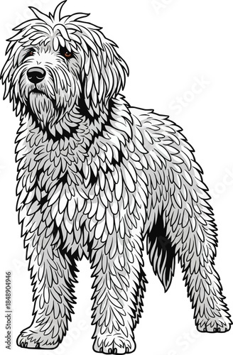 Komondor dog standing alert guarding stance focused 