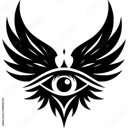 Symbol of Vigilance: Intricate eye and wing design. The eye with elegant wings and intricate detail, a symbol of protection, perception, and spiritual insight.