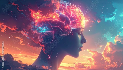 Abstract representation of human mind and consciousness in vibrant colors.