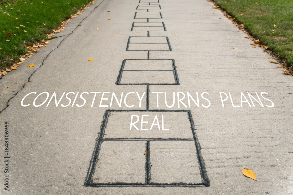 Obraz premium A Hopscotch Path Drawn on Asphalt with Motivational Words Inspiring Progress