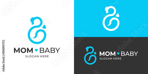 Creative simple mom baby logo template. Mother care logo design vector illustration.