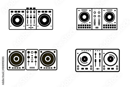 Modern electronic musical instruments. Interface illustrated. as bold vector SVG icons. Includes synthesizers, MIDI controllers, DJ tools, and digital music production devices