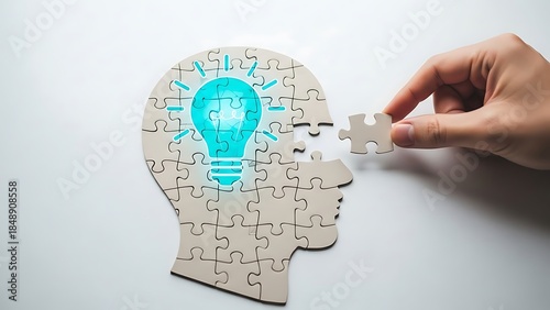 Wallpaper Mural Completing the puzzle of human intelligence and creativity by placing the final glowing idea piece Torontodigital.ca