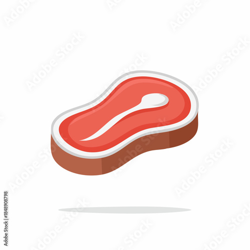 Isometric Steak Slice, Food Icon, Raw Meat Cut, Ingredient, Restaurant Menu Illustration