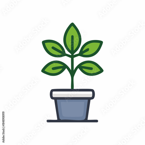 Illustration of a Vibrant Green Seedling Plant in a Pot Symbolizing Growth and Natural Beauty