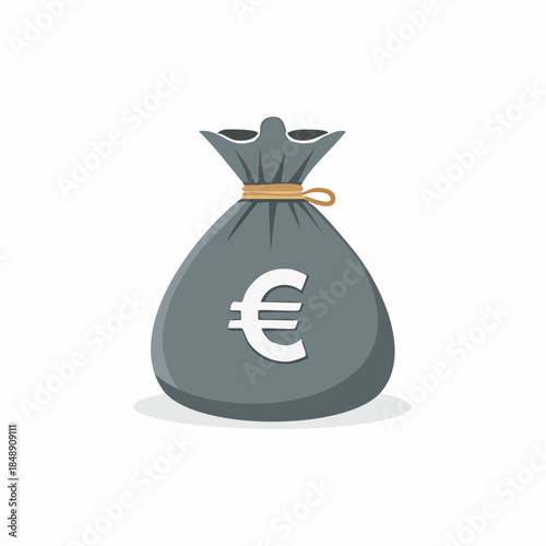 Gray money bag with euro sign depicting financial investment and banking, savings, payment, and earnings, business economy symbol