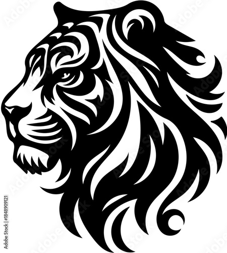 Wallpaper Mural Tribal Style Tiger Head Silhouette Vector Illustration - A Majestic Wild Animal Icon Torontodigital.ca